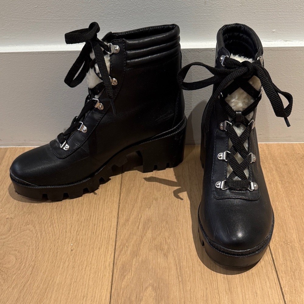 Aqua Black Lace-Up Boots